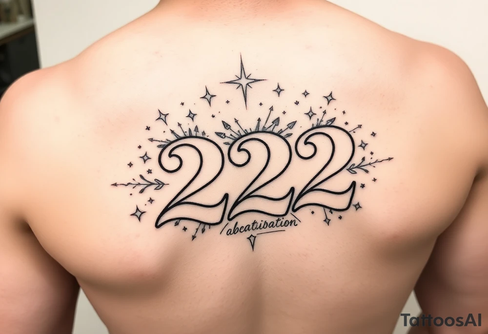 Bold 222 surrounded with love and stardust and vibration tattoo idea
