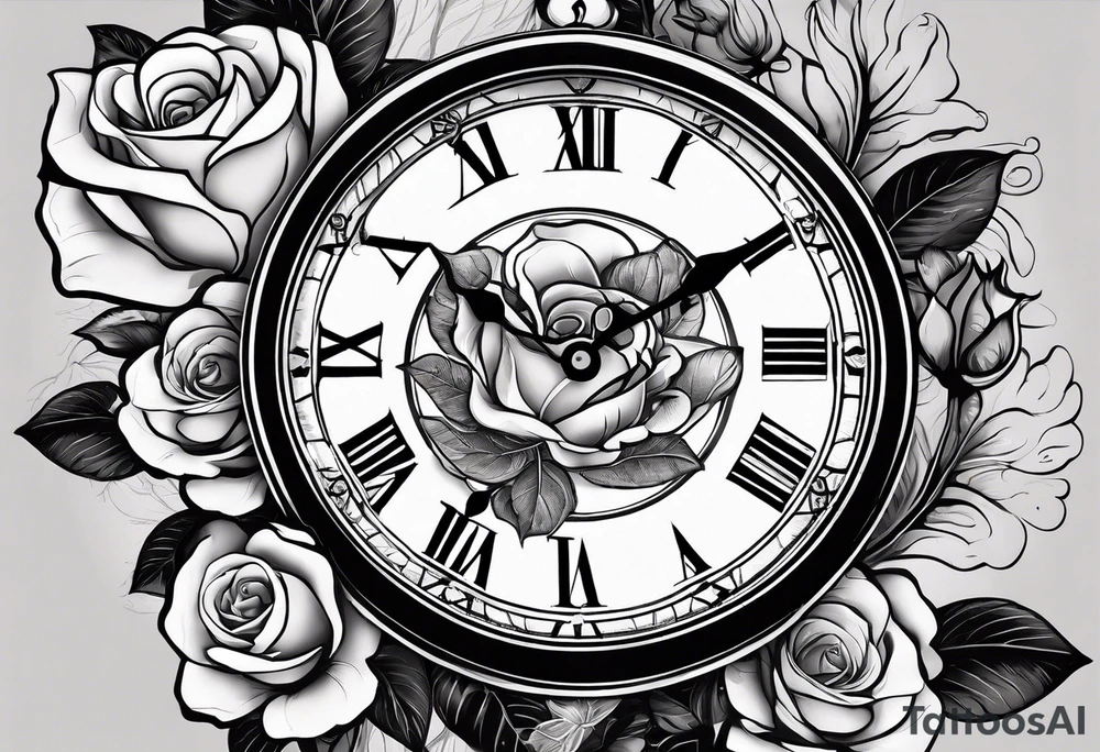 Eine weiße Taube darunter eine große Uhr mit einer Rose tattoo idea