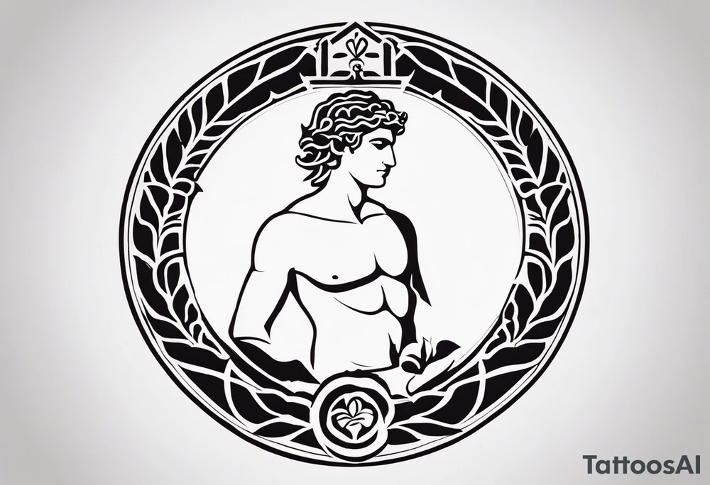 "Create a minimalist tattoo design featuring Dionysus, the Greek god of wine and revelry, with a focus on simplicity and elegance. Consider depicting Dionysus in a stylized form, perhaps using clean lines and geometric shapes to outline his silhouette. Incorporate symbolic elements such as a thyrsus staff or a grapevine to represent his domains of wine and ecstasy. Ensure the design captures Dionysus's essence while maintaining a minimalist aesthetic that reflects the sophistication of ancient Greek art." tattoo idea