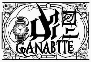 the word ganbatte in japanse combined with the never forget watch from the anime full metal alchemist and something from haikyuu tattoo idea