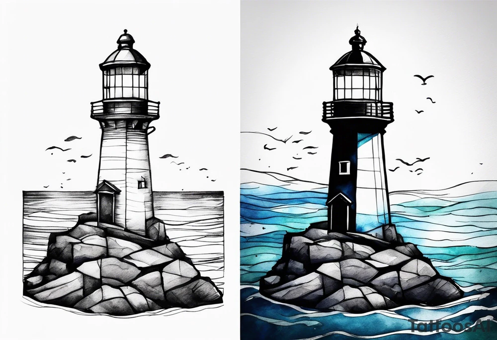 Farol no oceano em mar bravo aquarelado tattoo idea