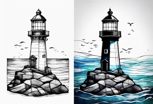 Farol no oceano em mar bravo aquarelado tattoo idea