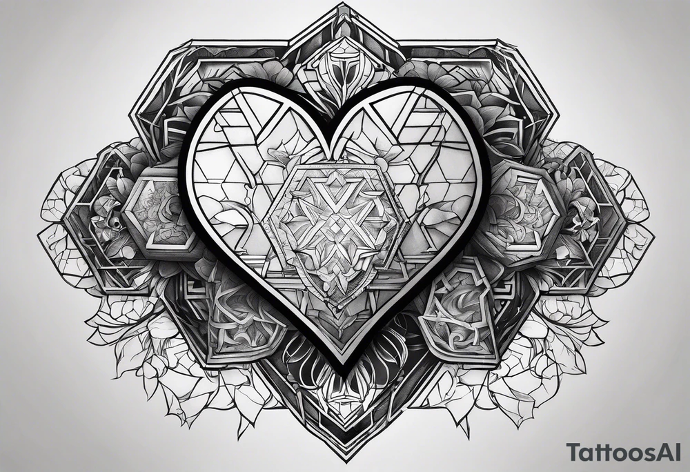 hexagon chest heart tattoo idea