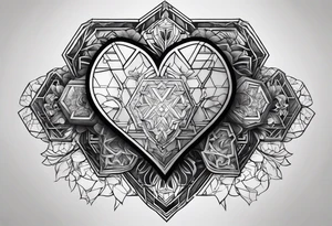 hexagon chest heart tattoo idea
