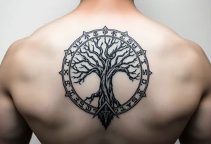 yggadrisl tree of life with circle of runes tattoo idea