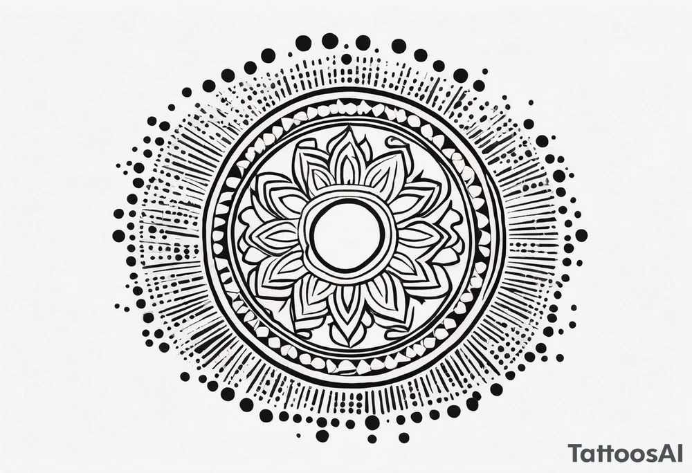 simple sunshine shape made of dots, quite tribal and basic looking. no solid lines tattoo idea