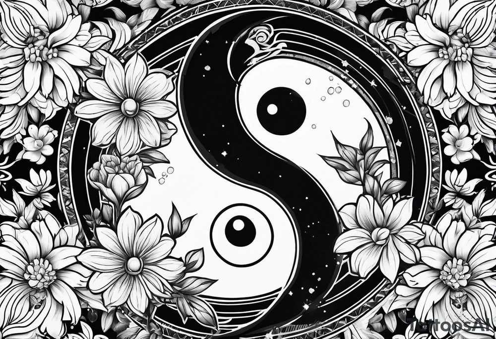 yin yang, flowers tattoo idea