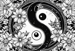 yin yang, flowers tattoo idea