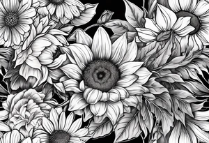Sunflower daffodil, daisy, rose, Adler, chrysanthemum, holly tattoo idea