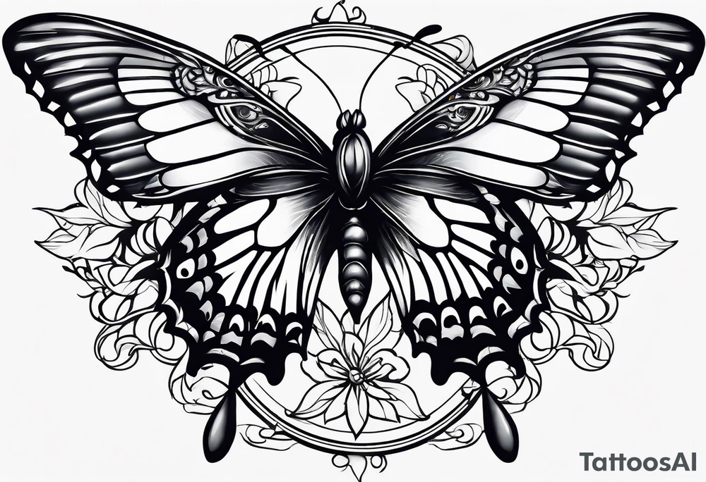 a butterfly and a raven fly together tattoo idea