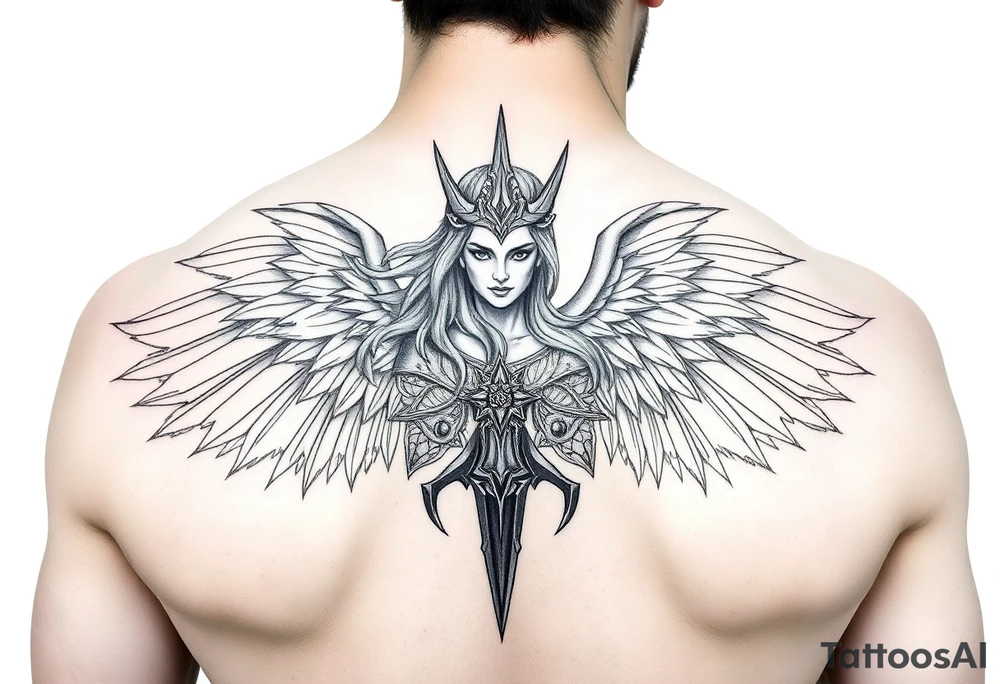 Realistic valkyrie in valhalla tattoo idea