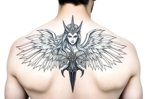 Realistic valkyrie in valhalla tattoo idea