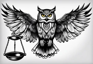 owl flying with libra scale tattoo idea