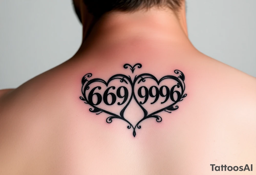 Meaningful memorial tattoo for grandparents with numbers 6669 and 9696 hearts tattoo idea
