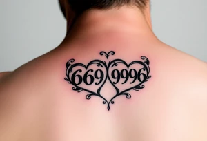 Meaningful memorial tattoo for grandparents with numbers 6669 and 9696 hearts tattoo idea