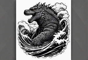 Legendary Godzilla in the ocean tattoo idea
