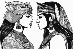 Side profile of cleopatra
 and cat tattoo idea