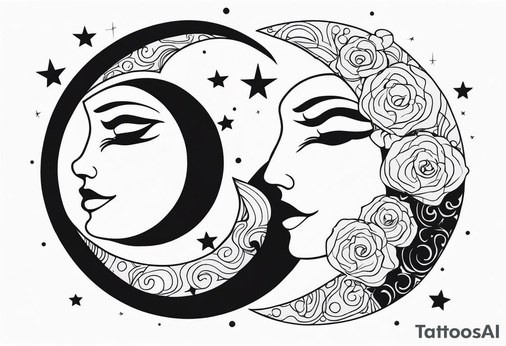 sun and moon in love tattoo idea