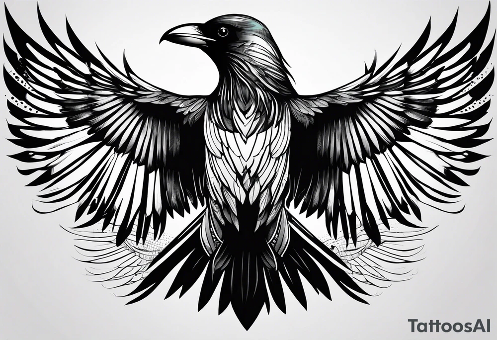 crow with open wings, only lines tattoo idea