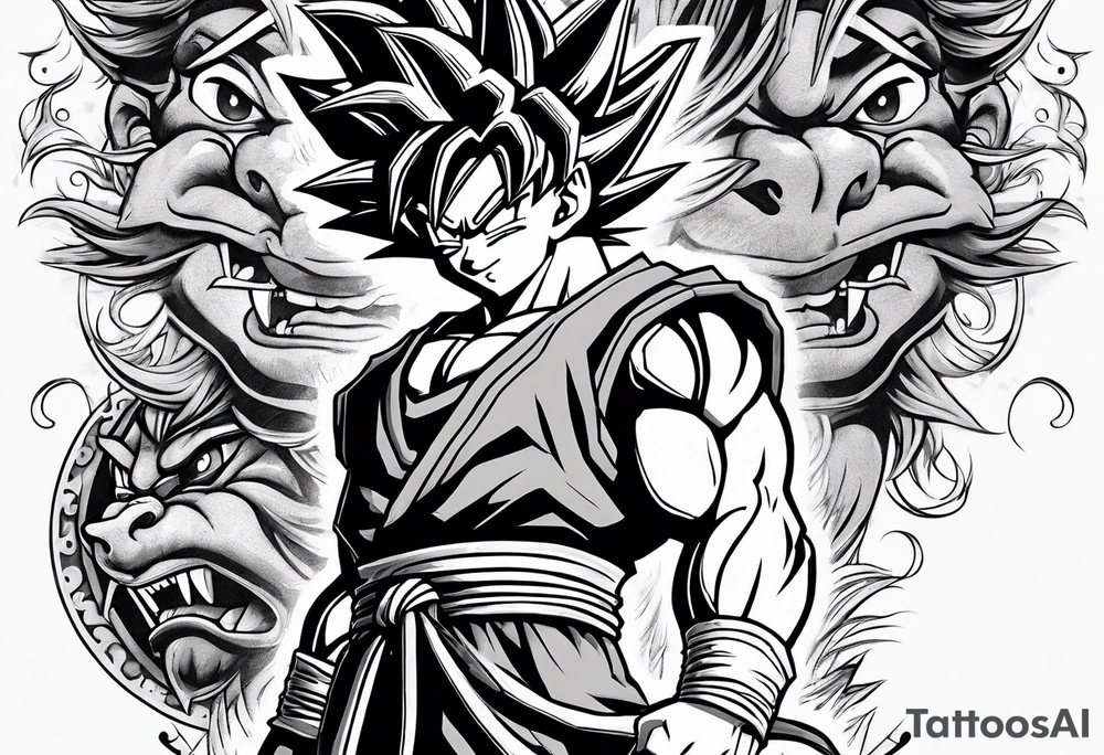 son goku neben crelyn sitzend tattoo idea
