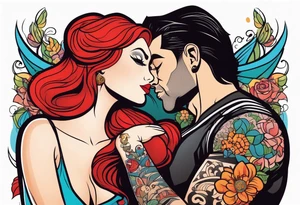 Busty Red haired woman with tall black haired man tattoo idea