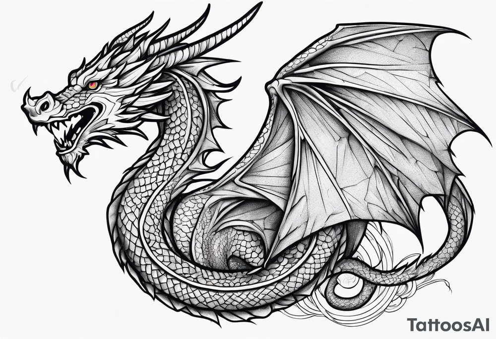 Dragon line drawing tattoo idea