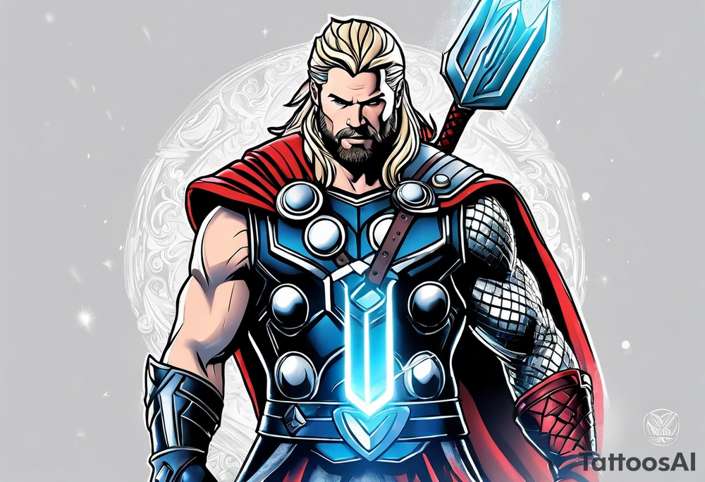 The Mighty Thor from MCU with a vignette in the background tattoo idea