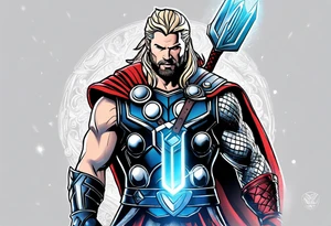 The Mighty Thor from MCU with a vignette in the background tattoo idea