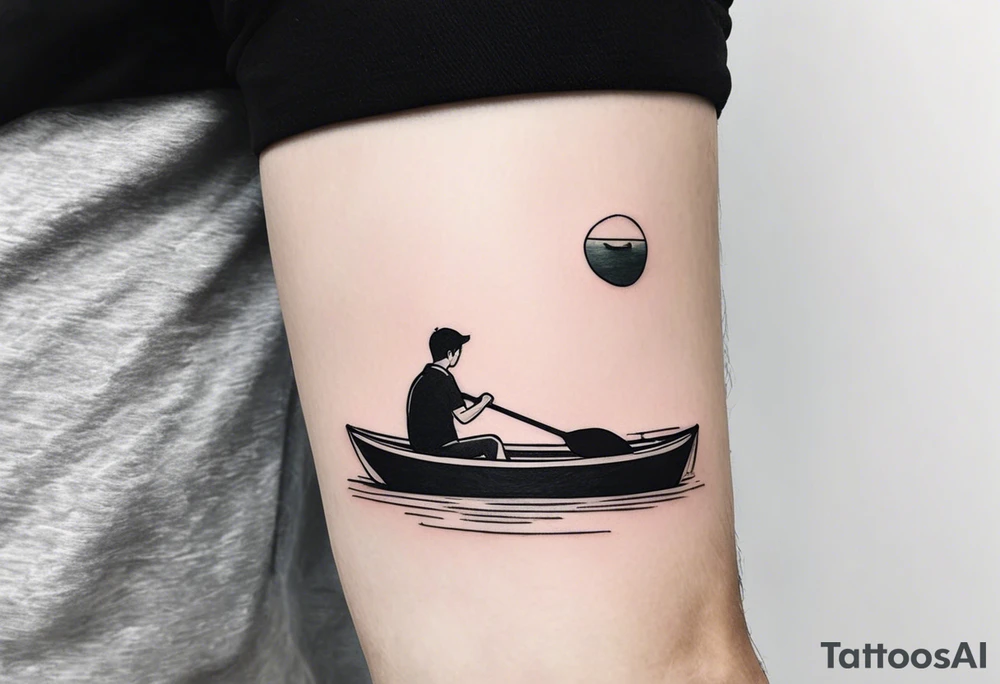 forearm tattoo of boy in rowboat from overhead tattoo idea