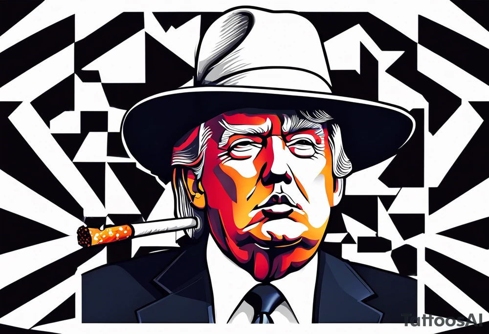 trump with hat smoking a cigarette tattoo idea