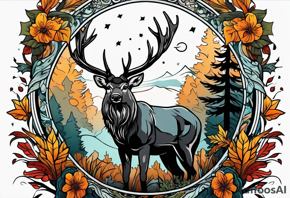 Hunting in forest tattoo idea