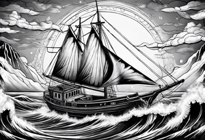 Boat in ocean of lava tattoo idea