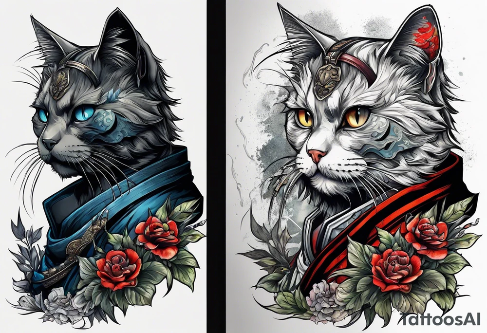 A permese samurai cat and a zombie tattoo idea