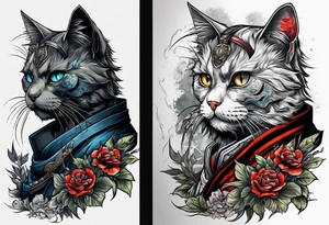 A permese samurai cat and a zombie tattoo idea