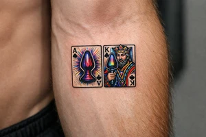 Two regal playing cards, Ace and King of Spades, stylized butt plugs as spades tattoo idea