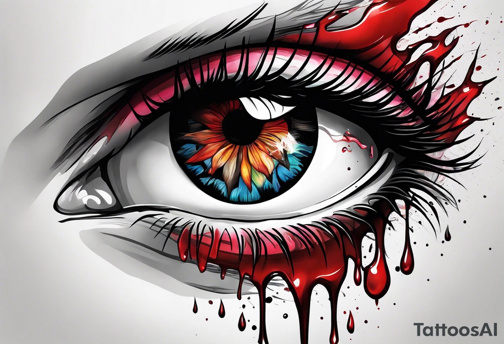 Bleeding tear flows from eye tattoo design tattoo idea