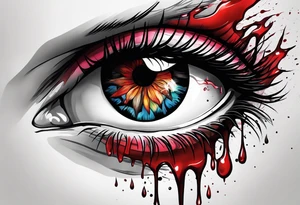 Bleeding tear flows from eye tattoo design tattoo idea