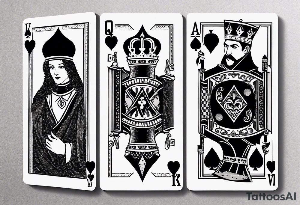 one playing card with both queen of hearts and king of spades in extrem minimalistic  style tattoo idea