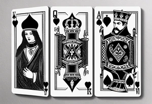 one playing card with both queen of hearts and king of spades in extrem minimalistic  style tattoo idea