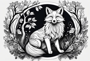 A playful fox with a bushy tail, set in a lush forest, illustrating cleverness and adaptability.” tattoo idea