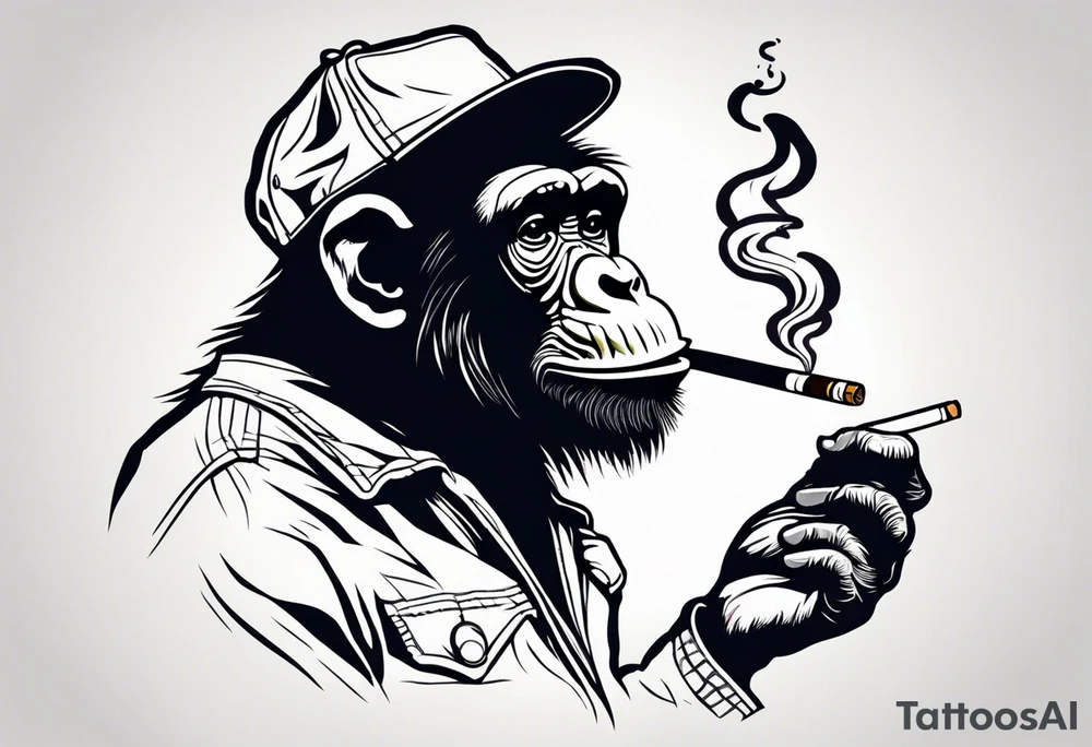 Chimpanzee smoking a cigarette tattoo idea