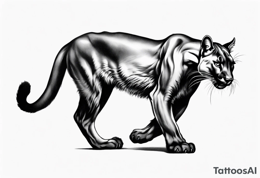 A black vicious puma walking but looking to the side, seen from above tattoo idea