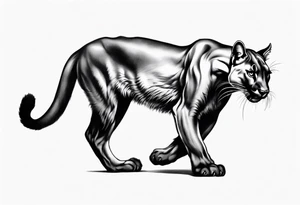 A black vicious puma walking but looking to the side, seen from above tattoo idea