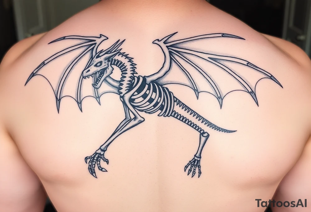 powerful majestic medieval skeleton dragon with arms and legs and wings tattoo idea