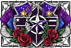 Build tattoo with silver star, purple heart and world war  1 medals, including patriotism tattoo idea