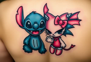 Stitch sonic hello kitty showing that they are good and bad half demons tattoo idea