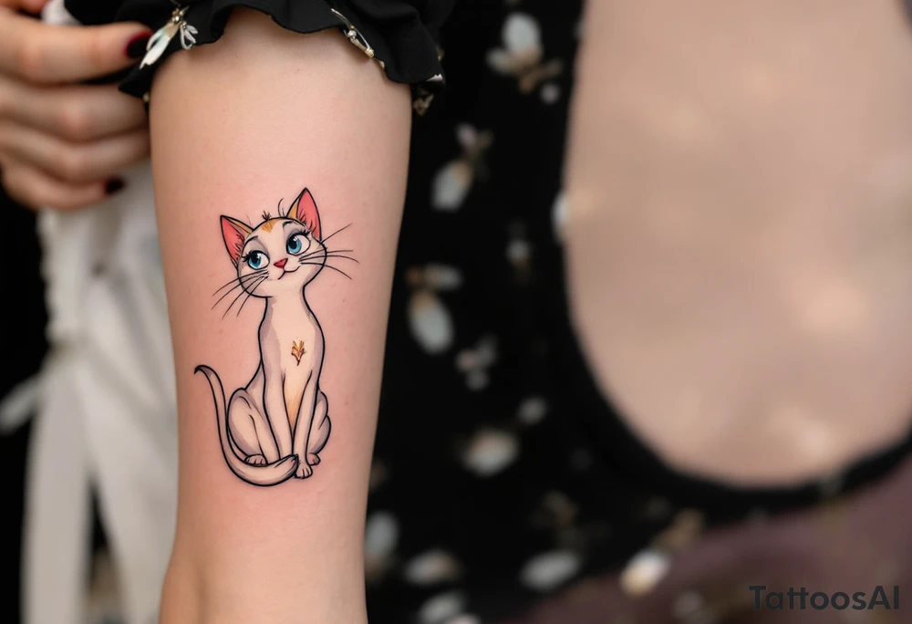 A delicate pastel tattoo of Marie from The Aristocats adds a touch of feline elegance. tattoo idea