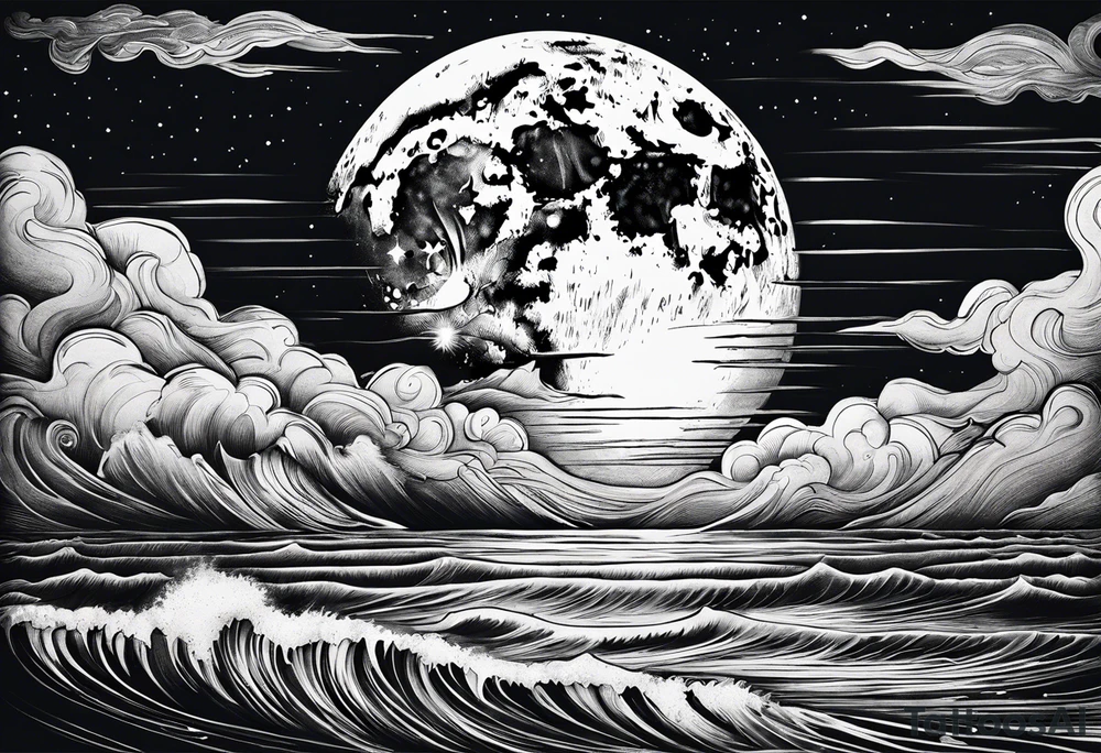 The moon rising over the ocean tattoo idea