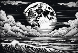The moon rising over the ocean tattoo idea