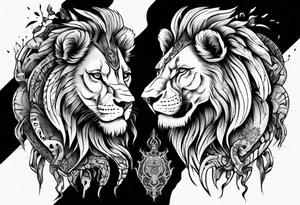 lion holding a khamssa hand with paw tattoo idea